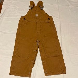Carhartt canvas bib overalls size 18 months. Color is “Carhartt Brown”